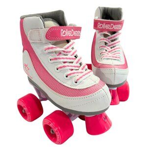 Girls Roller Skates Roller Derby Adjustable– Pink & White – Size Jr 12